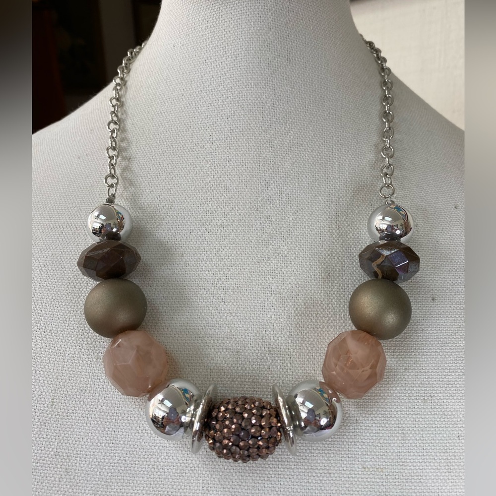 Neutral Tone Bead Statement Necklace - image 1